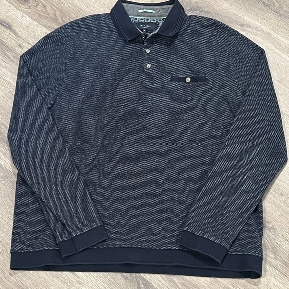 Men’s Ted Baker London Size 7 (Large) Heavy Speckled Cotton Blend Pocket Polo - Picture 2 of 9
